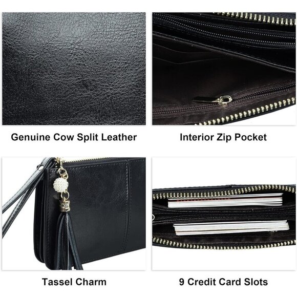 ❤️ Leather Wristlet Clutch for Women Ultra-Slim Ladies Credit Card Holder Wallet - Picture 7 of 9